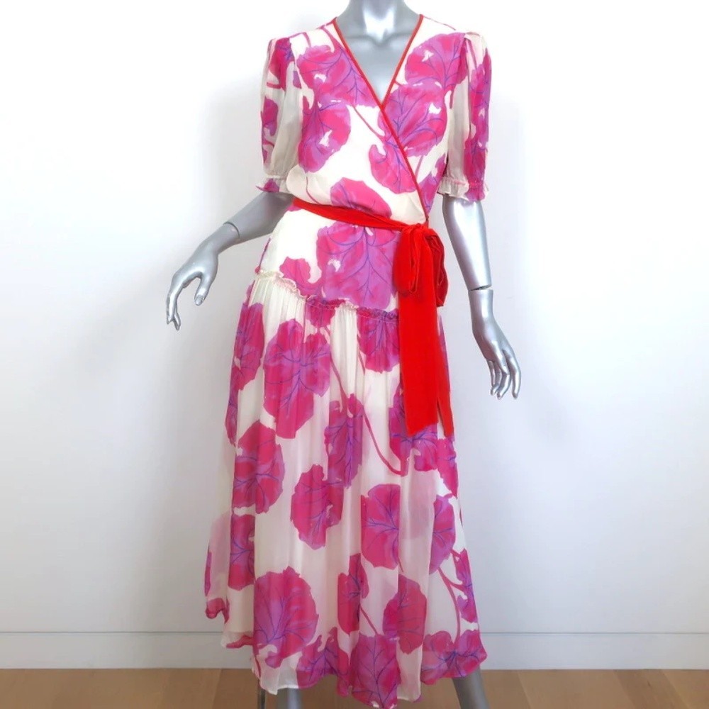 Diane Von Furstenberg Maxi Wrap Dress Breeze Printed Chiffon Size Medium NEW - Picture 1 of 7